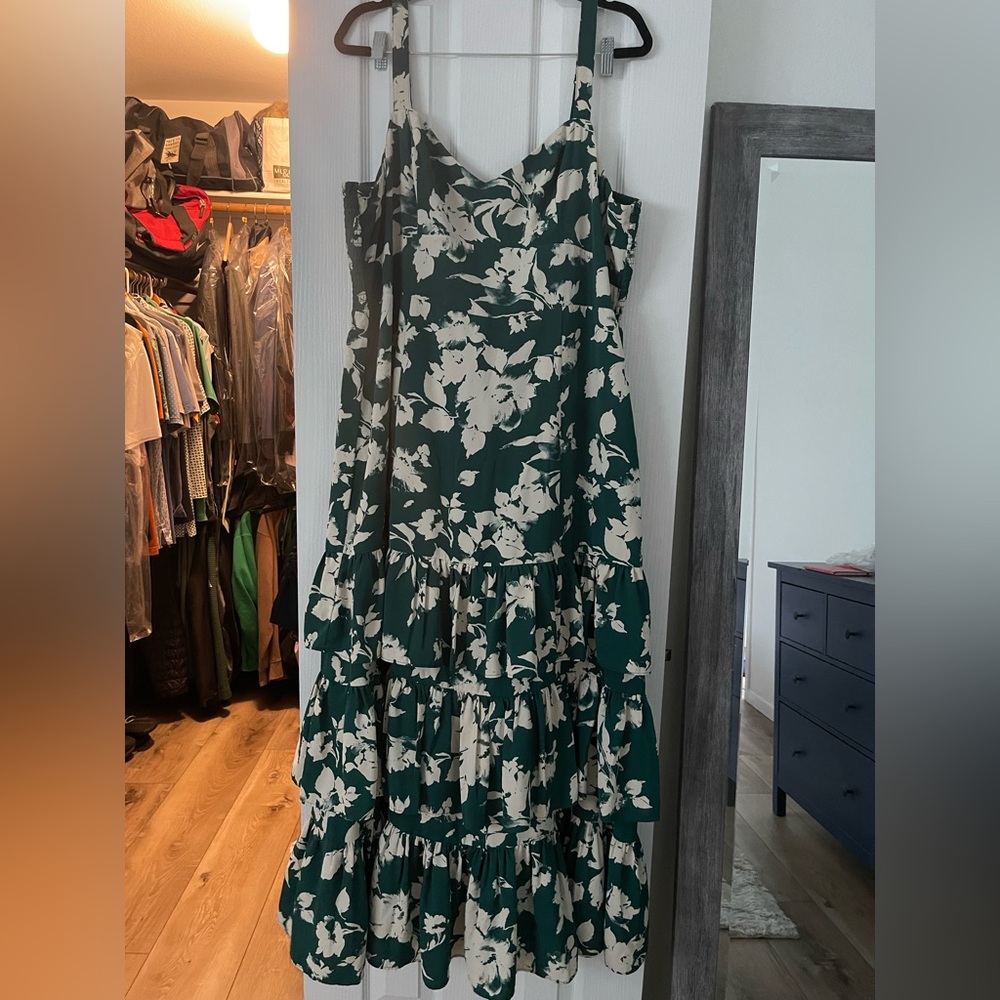 Abercrombie & Fitch Dark Green and Cream Floral Maxi Dress